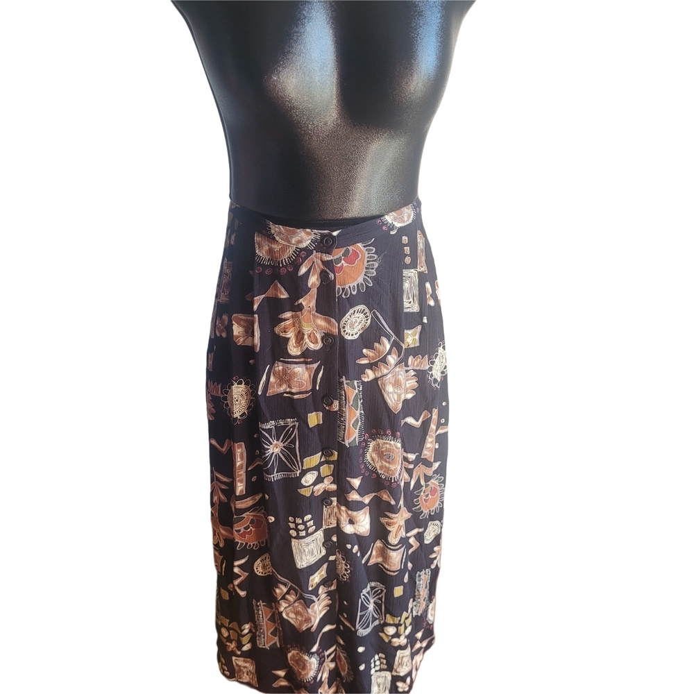 Braemar Vintage Abstract Floral Print Midi Button Front Skirt Size 8